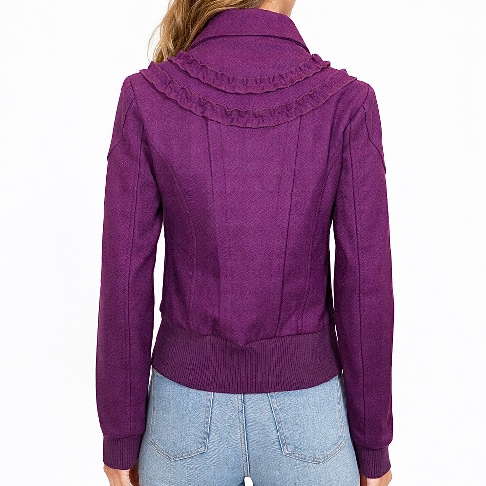 EUC Steve Madden Purple Bomber Jacket w Ruffles - Women's Size S Outerwear - Picture 2 of 2